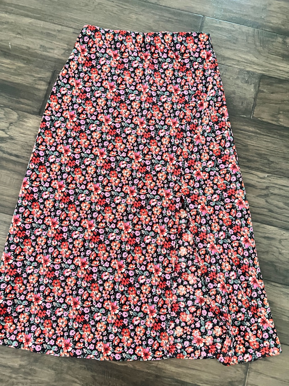 miami Black Floral Midi Skirt with Pink & Red Flowers